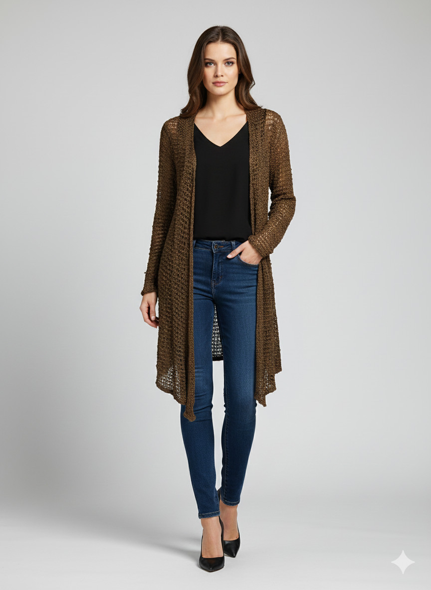 Cárdigan tejido boho a ganchillo hecho a mano para mujer chaqueta larga talla libre UK 8-20