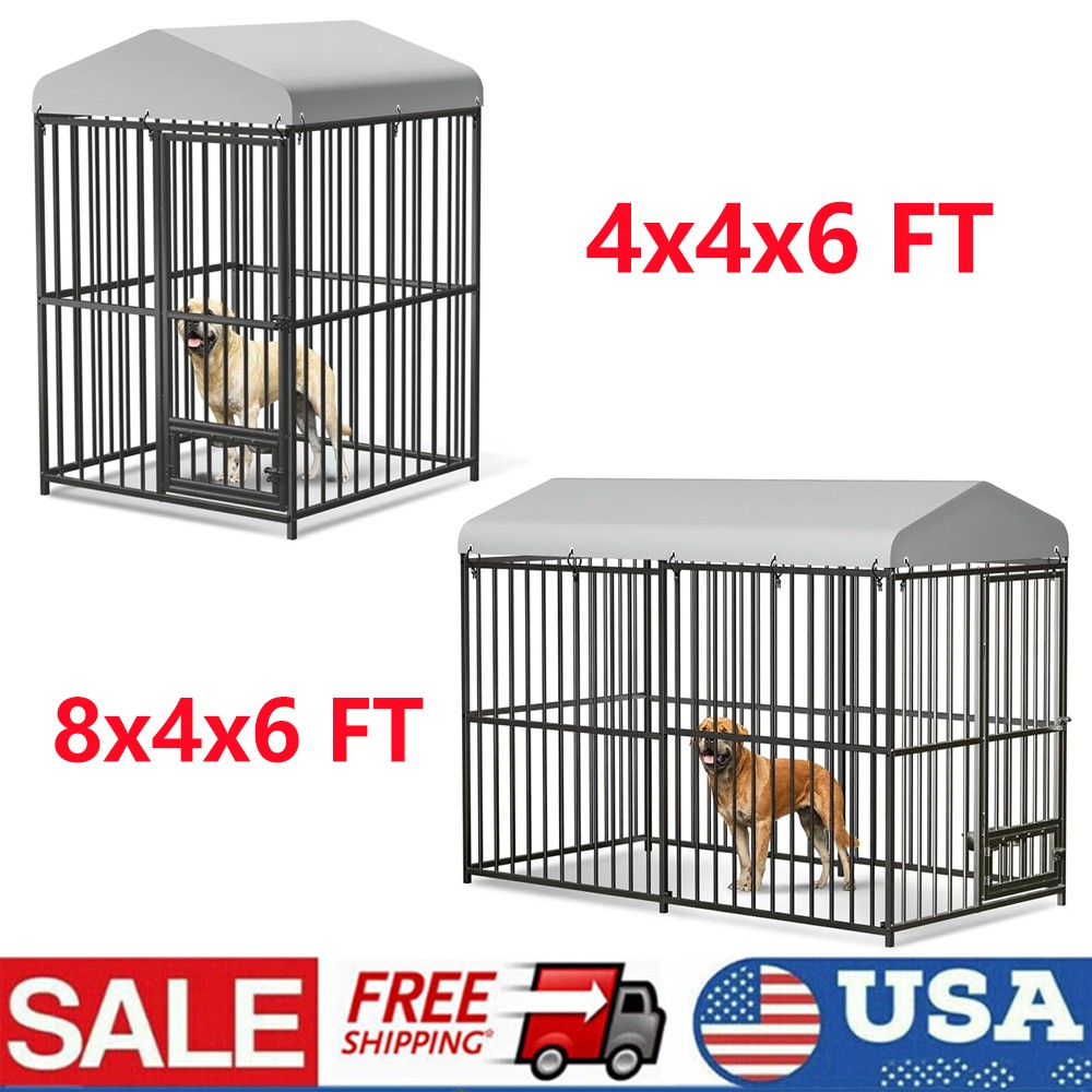 4X4X6/8x4x6 FT Outside Large Dog Kennel with Roof Cover Heavy Duty