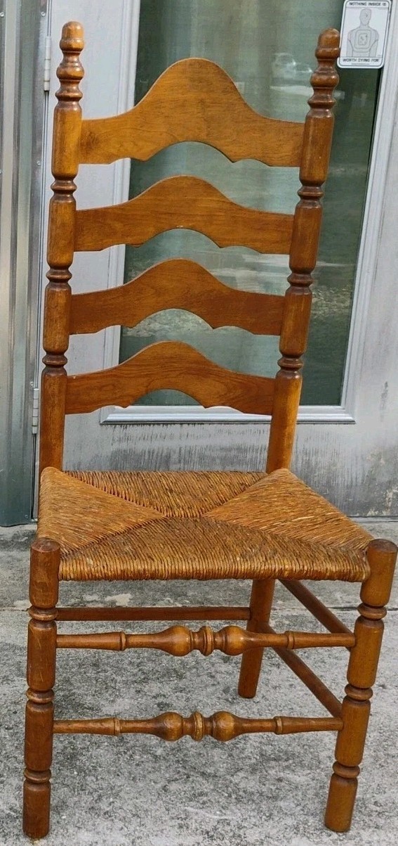 Antique Mid 20th Century Ladder Back Chair Maple Farmhouse B