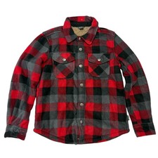 Eddie Bauer Red Sherpa Faux Fur Fleece Snap Shirt Jacket Shacket Plaid Kids Sz 8
