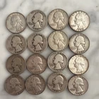 WASHINGTON SILVER QUARTERS LOT OF 16, 90% SILVER CIRCULATED $4FACE VALUE