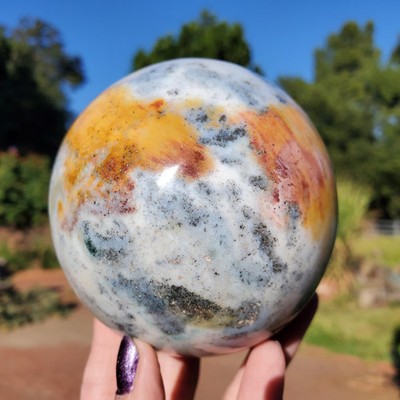 Ocean Jasper Soft Blue Iron Stain Pyrite Sphere Crystal 1040 Grams 90mm