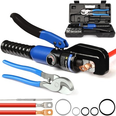 Solsop Hydraulic Crimping Tool 10 Ton with 9 Hex-Dies, 12-2/0 AWG, Blue