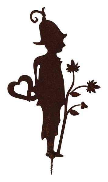 Rost Gartenfigur Elfe Mit Blume Und Herz Zum Einschrauben Edelrost Gartendeko-image