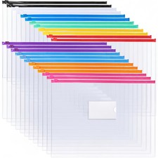 24pcs Plastic Envelopes Poly Zip Envelopes Files Zipper Folders, A4 Size, Let...