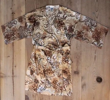 Vtg Secret Treasures Women S Satin Dressing Robe Boho Paisley Gold Short Sleeve 
