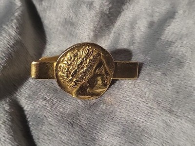 vintage alva museum replicas roman Rome Greece coin tie clip gold tone