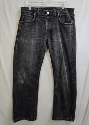 RRJ Rough Rider Jeans Mens 33 Black Denim Logo Cotton Straight Leg