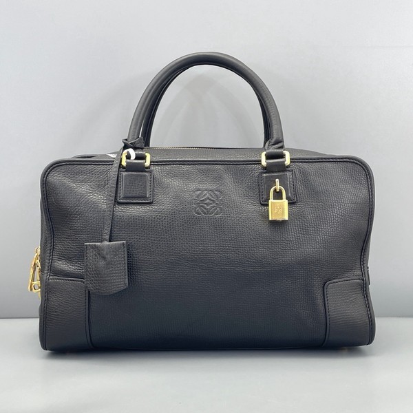 Authentic Pre-owned Loewe Amazona Black Grained Leather Handbag