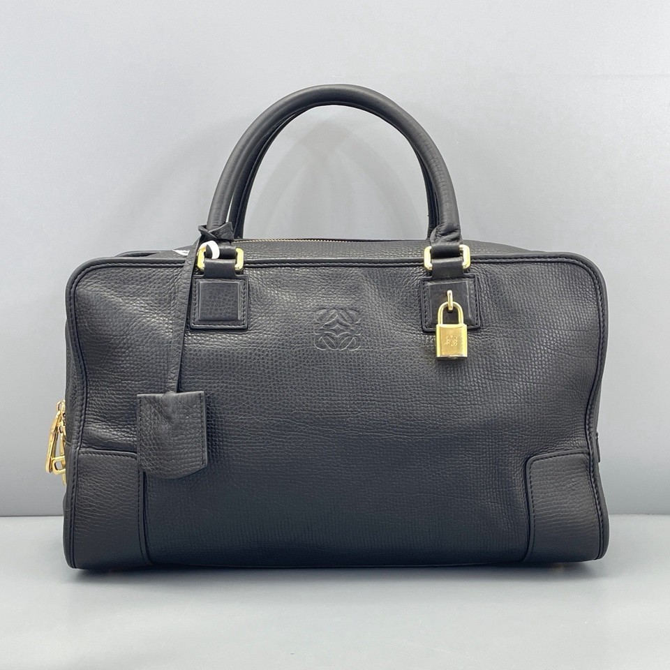 Authentic Pre-owned Loewe Amazona Black Grained Leather Handbag
