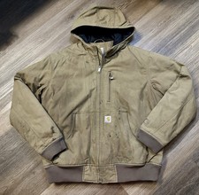 Carhartt Thermal Lined Jacket Mens Sz L Distressed Brown J131 Hood Patina USA