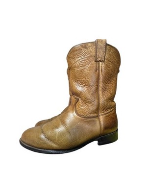 Justin Vintage Brown Leather Roper Style 3420 Cowboy Boots Mens Size 9.5 EEE USA