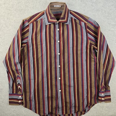 Robert Graham Shirt Mens Small Long Sleeve Button Up Brown Multicolor Striped