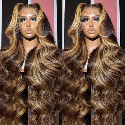 32 Inch Honey Blonde Wig Human Hair 13X4 HD Highlight Ombre Lace Front Wig Human