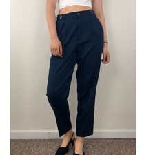 Vintage Navy Blue High Waisted Tapered Trousers Pants