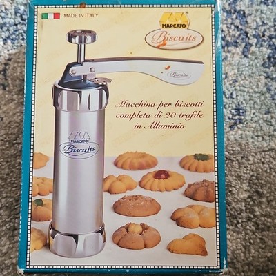 Marcato Biscuits Cookie Press Set, Aluminum Silver, Made in Italy, 20 Disks