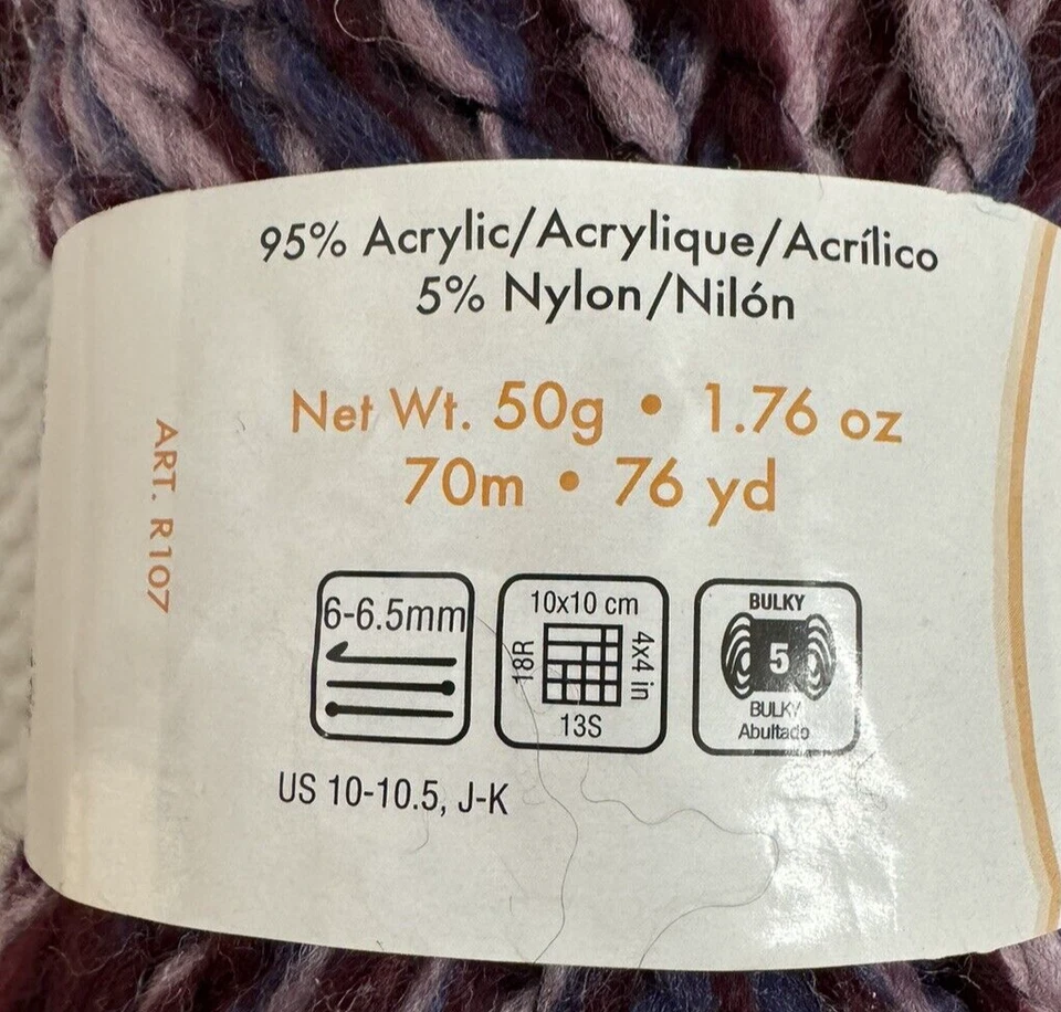 Moda Dea Yarn RICOCHET #2956 TWIST~Purple Plum Mauve Blend~ Acrylic Nylon~Chunky - Image 4 of 4
