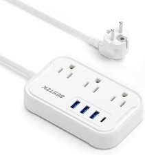 European Travel Plug Adapter US to UK Europe Power Strip for EU/UK/US with USB