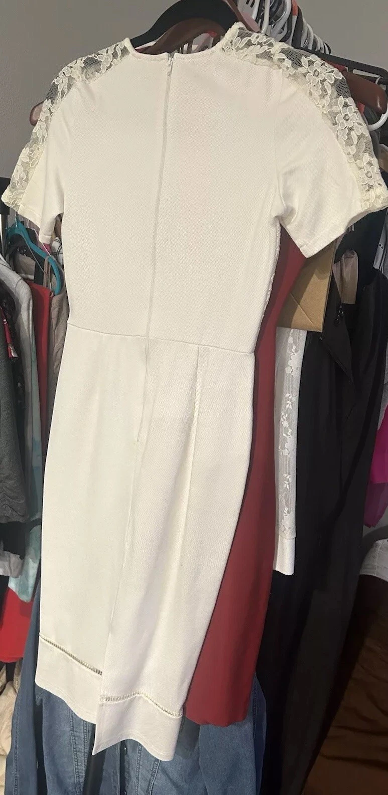 OFF WHITE asos taglia 4 abito a tubino bianco sporco pannelli pizzo 71% viscosa