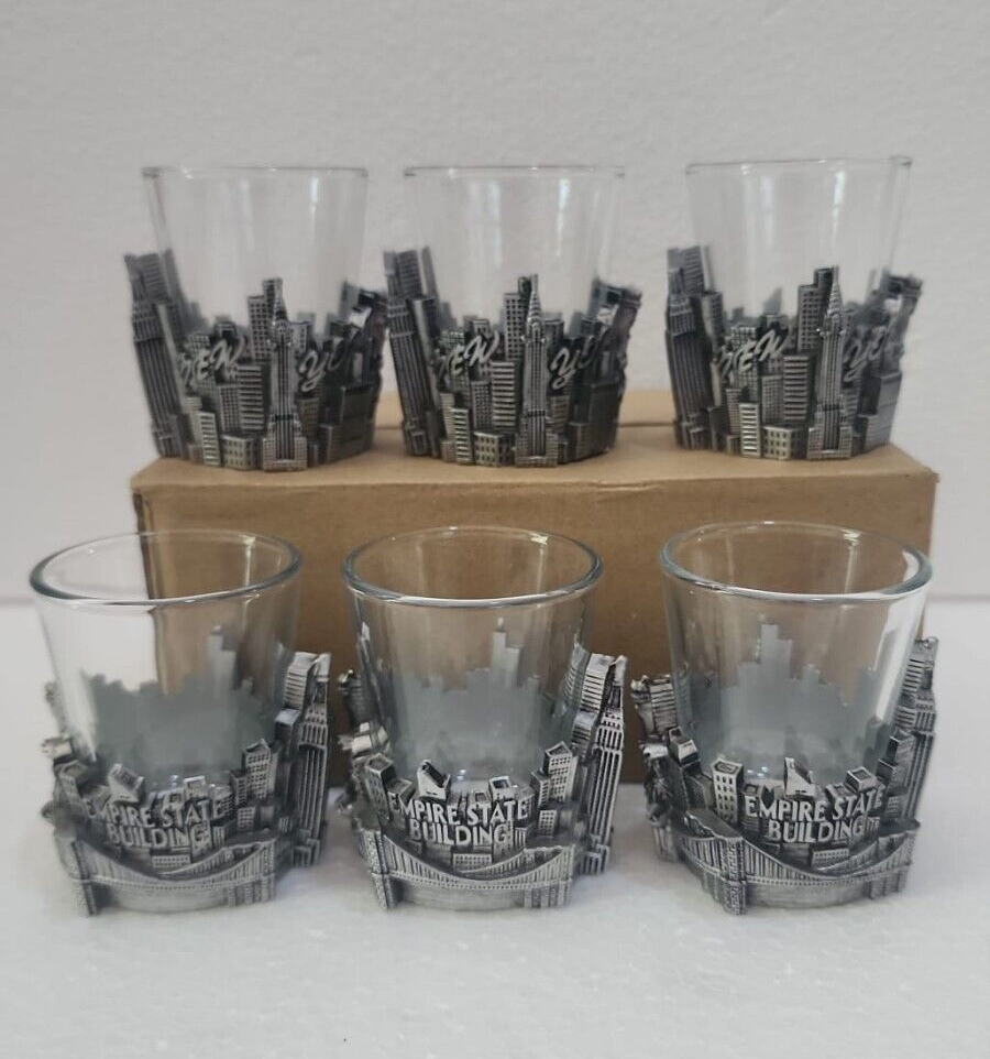 "NEW YORK" 3D NYC Shot Glass Pewter LOT OF 6 eBay