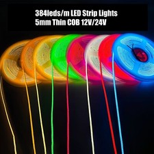 384leds/m LED Strip Light Thin 5mm COB 12V/24V Flexible LED Tape For Car Home