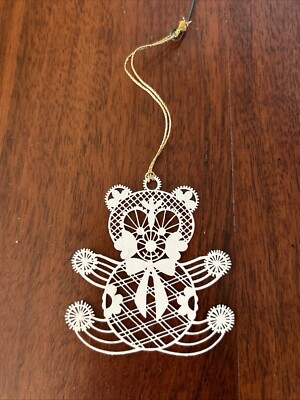 Vintage Winterlace by Tamerlane Metal Lacy Teddy Bear Christmas Ornament