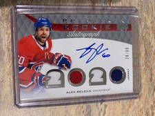 ALEX BELZILE 2020-21 UD PREMIER ROOKIE AUTOGRAPH /99 JERSEY RELIC ON CARD HABS