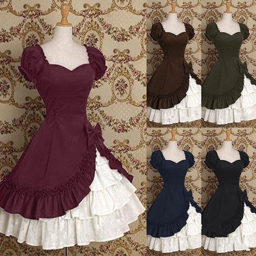 Medieval Renaissance Women Lolita Ruffle Short Sleeve Princess Dress Costume  | eBay