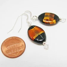 Sterling Silver Black, Yellow, and Brown Glass Bead Earrings By SoniaMcD