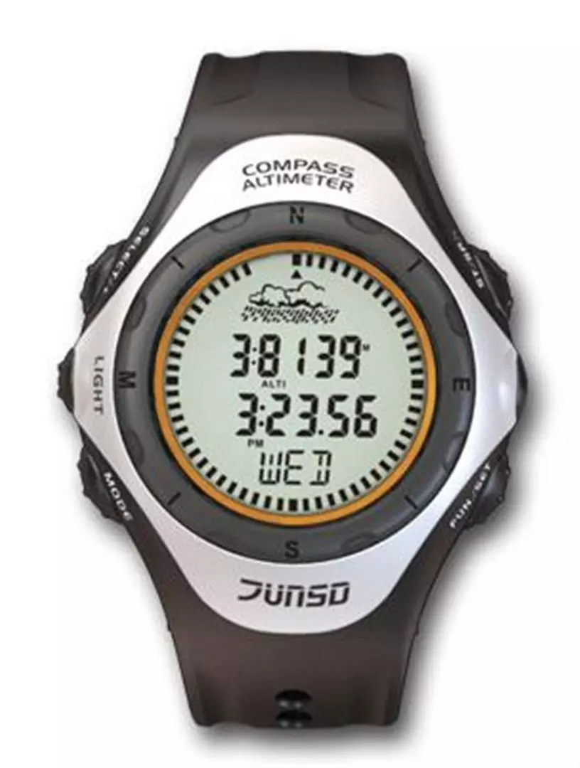 Digital watch with clearance compass thermometer altimeter