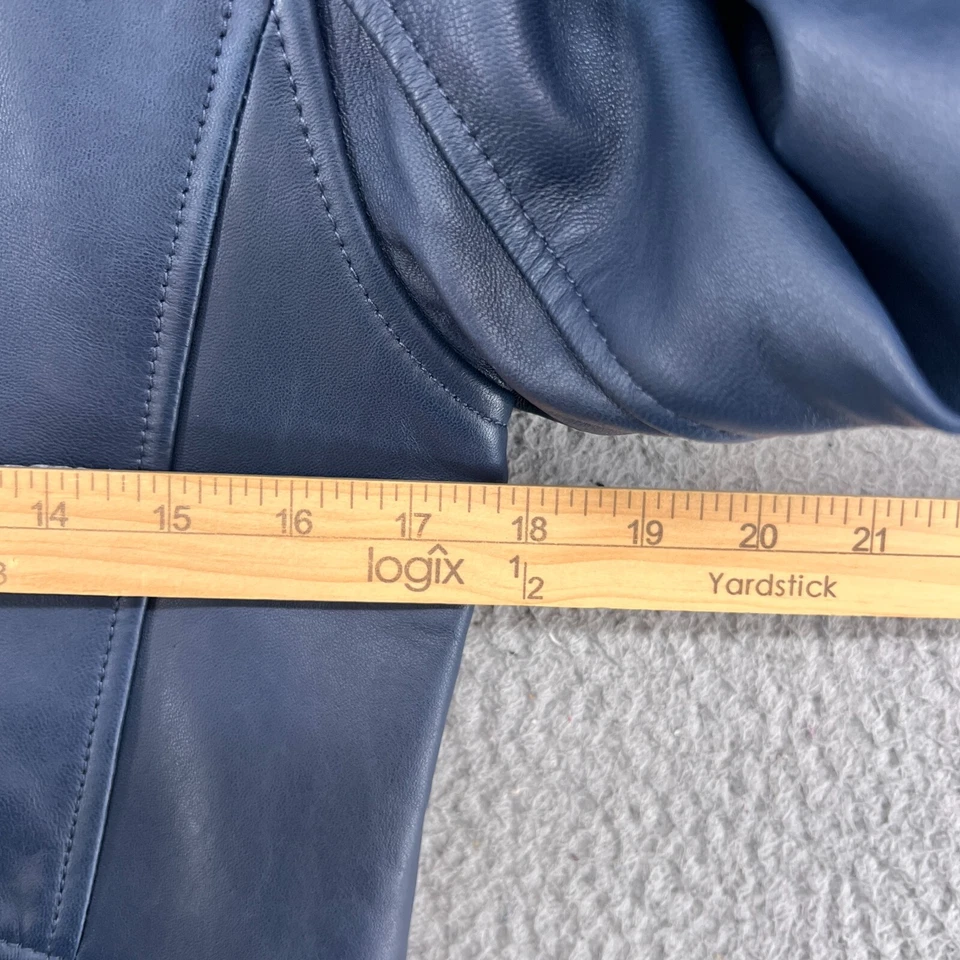 Jaqueta de couro feminina J Crew 4 azul moto motocicleta zíper completo coleção casaco - Imagem 3 de 4