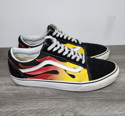 Vans Old Skool Red Yellow Flames Black Shoes Men's Size 10.5 Sk8