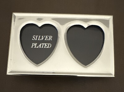 CARR Int. Vtg. Silver Plated Heart Shaped Double Picture Frame Mini 2.5 x 1.5''