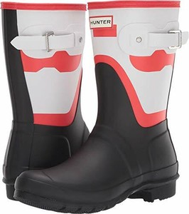 red black and white hunter boots