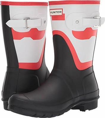 red and black rain boots