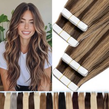 CLEARANCE Tape In Real Human Remy Hair Extensions Seamless Skin Weft Balayage