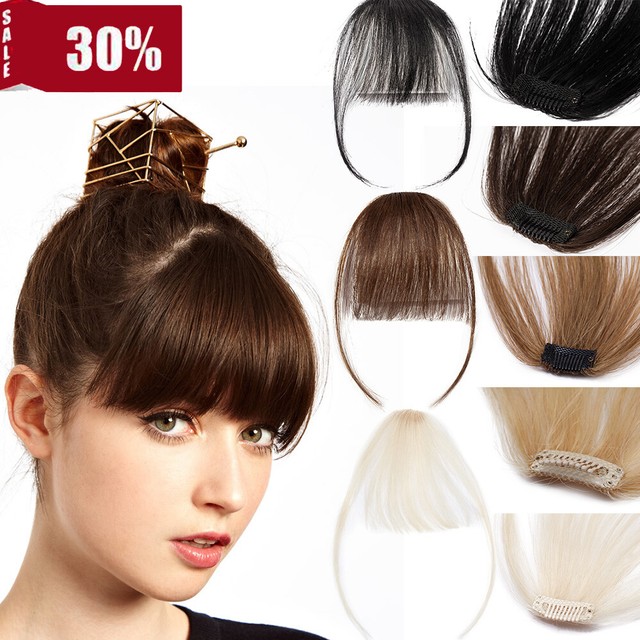 Clip In Real Human Hair Bangs 100% Air Front Fringe Thick ...