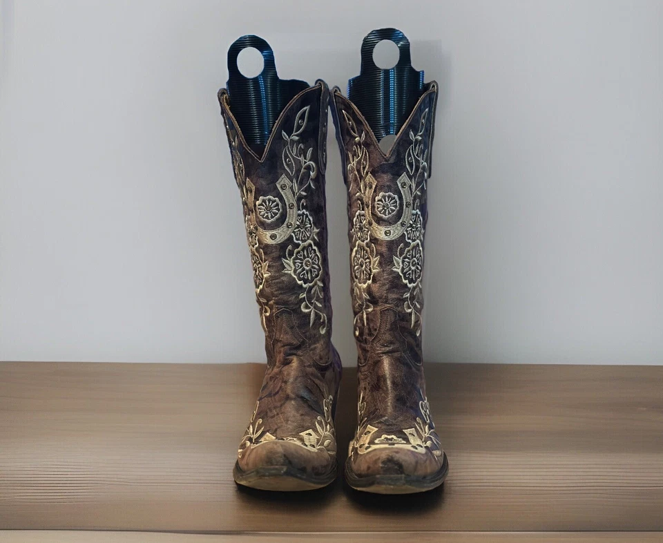 OLD GRINGO Western Wmn Boot 8.5 Lucky Horseshoe Swz Cristal Marrón Cuero Vaquera Foto 3 de 4