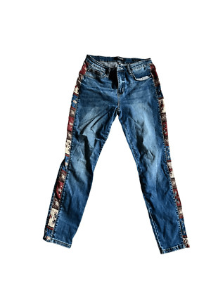 Judy Blue Western Trim Mid-Rise Jeans Sz 34 Southwestern Cowgirl Whiskered