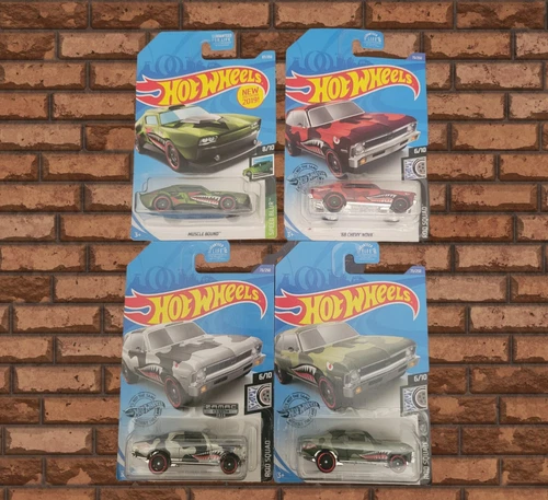 Hot Wheels Set '68 Chevy Nova+Muscle Bound (Camo/Shark Graphics) All Redlines!