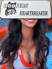 ~NEW~ HEARTBREAKER HOOTERS Girl Uniform Collectible Pin Badge Tag WHITE NAME TAG