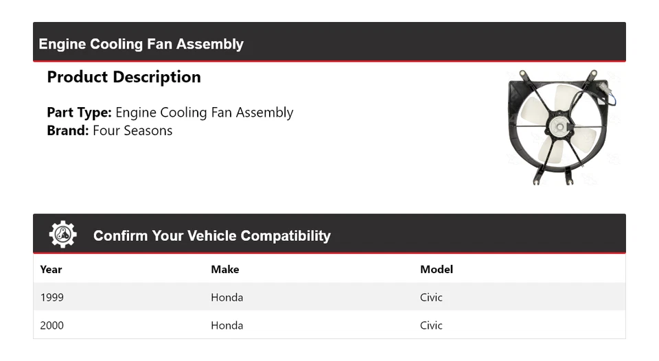 Вентилятор охлаждения двигателя в сборе 4 сезона для Honda Civic 1999-2000 годов выпуска - Изображение 2 из 4
