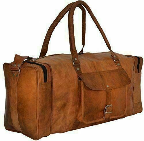 Bag Genuine Leather Travel Gym Luggage Duffle Weekend Vintage Duffel Men Holdall - Picture 3 of 7