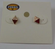 Fossil Jewelry Triangles w/ Rhinestone Stud Gold tone Earrings #255