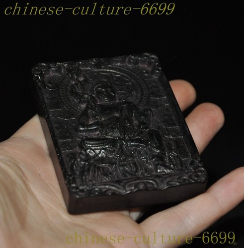 Tibet classico vecchio guerriero di giada nera tenere katana Fudo Acalanatha Buddha statua - Foto 6 di 6