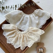 Elegant cotton lace bib, crew neck with button