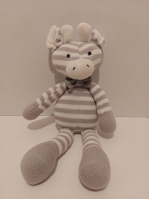 The Peanut Shell Giraffe Plush Knit Stuffed Toy Gray White Striped Lovey Bow Tie
