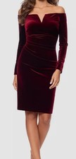 Xscape Women's Red Velvet Off-Shoulder Ruched Sheath Dress Size 12