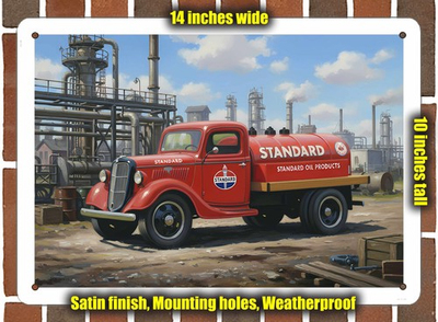 #ad Metal Sign 1935 Ford Gasoline Tank Truck Oil Painting 14x10 $29.95