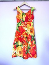 Vintage 1960 s Hawaiian Barkcloth Dress Med Casual Aire Reef Neon Orange Med